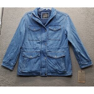Levi's Military Jacket Womens XS Blue Denim Oversized Utility Pockets Snap Front